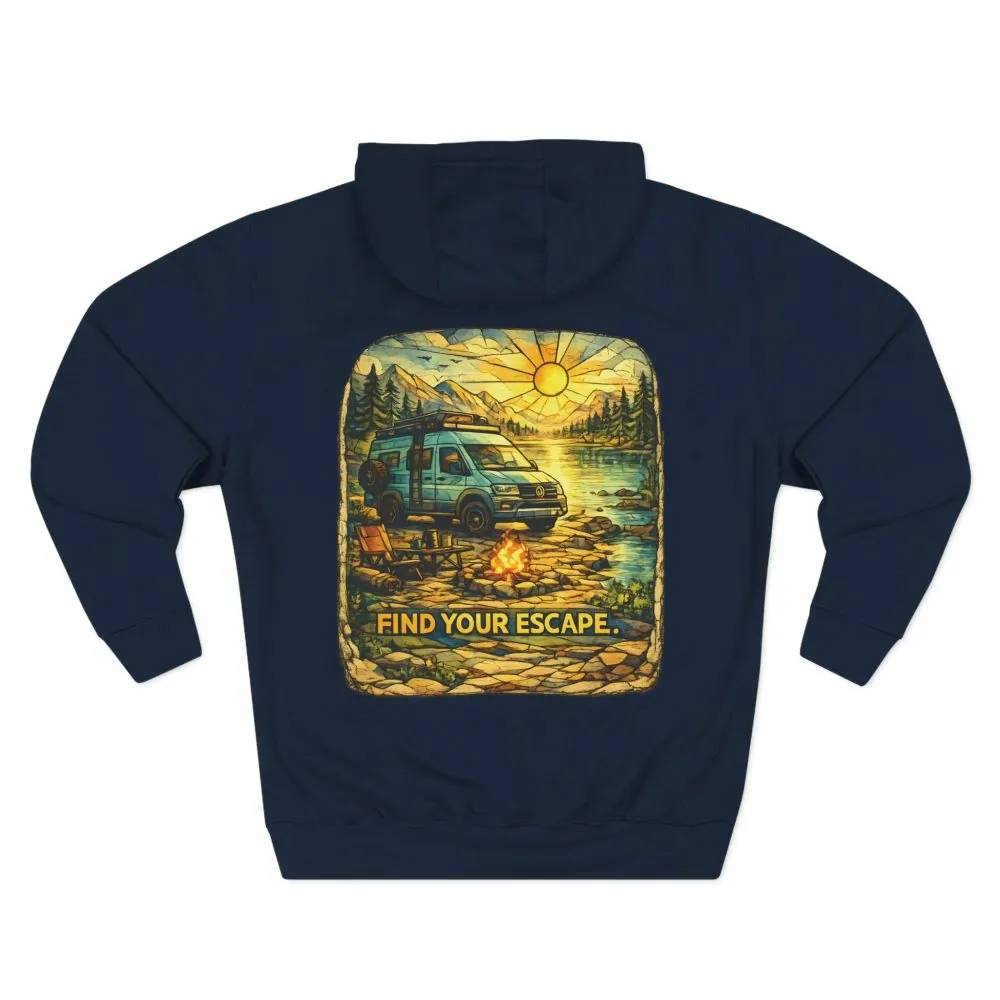 8376033288952685984_2048.jpeg Three-Panel Fleece Hoodie - "Find Your Escape" Design Cubic-Line