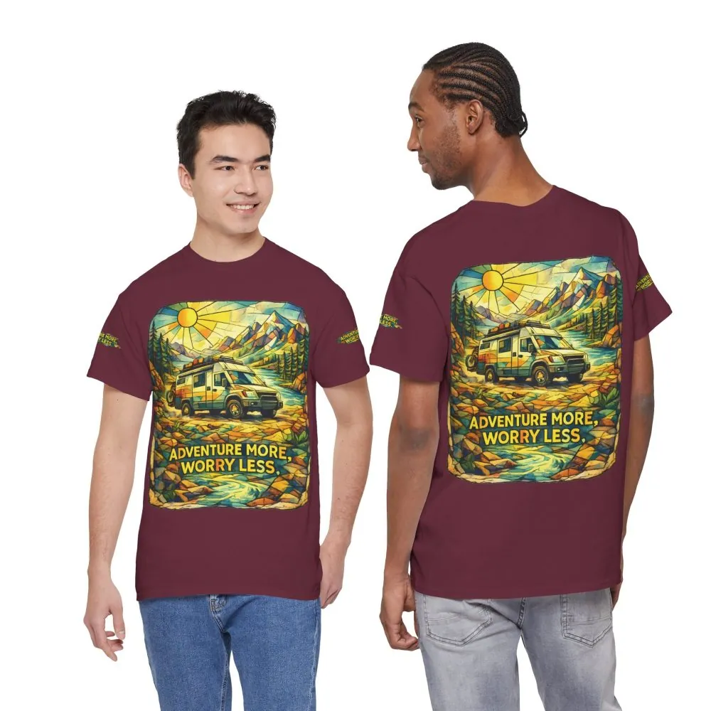 8389091208281506095_2048.jpeg Unisex Heavy Cotton Tee — "Adventure More Worry Less" Design Cubic-Line