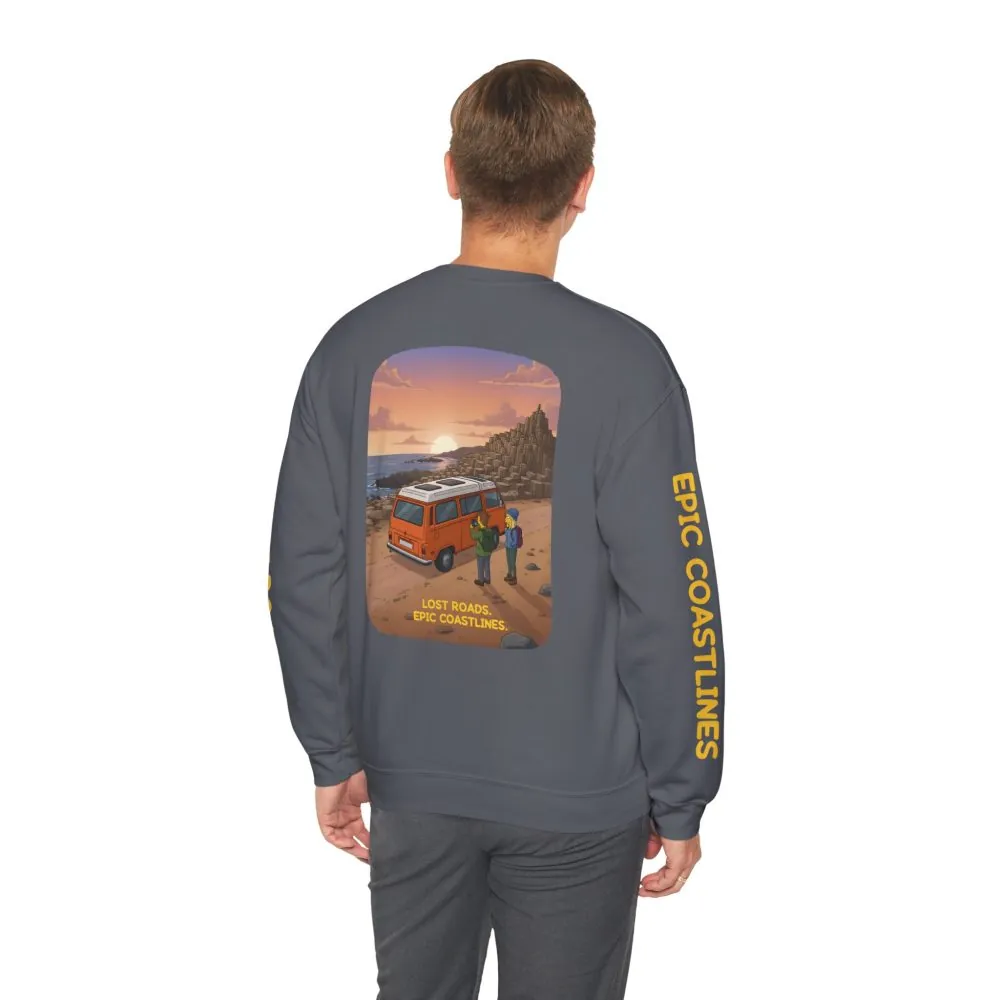 8389511807339618458_2048.jpeg Unisex Heavy Blend™ Crewneck Sweatshirt — "Lost Roads Epic Coastlines" Design Sitcom-Line