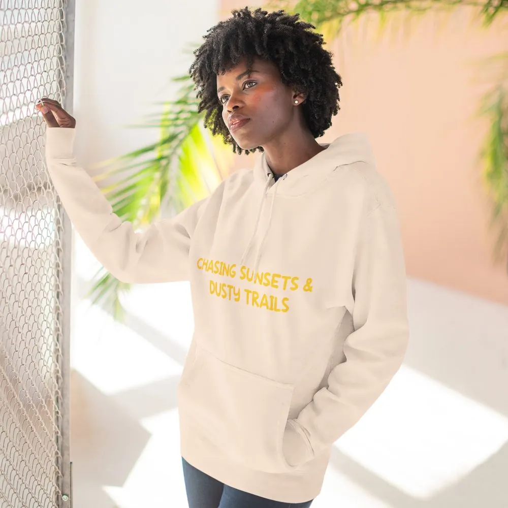 839695049367650713_2048.jpeg Three-Panel Fleece Hoodie - "Chasing Sunsets And Dusty Trails" Design Sitcom-Line