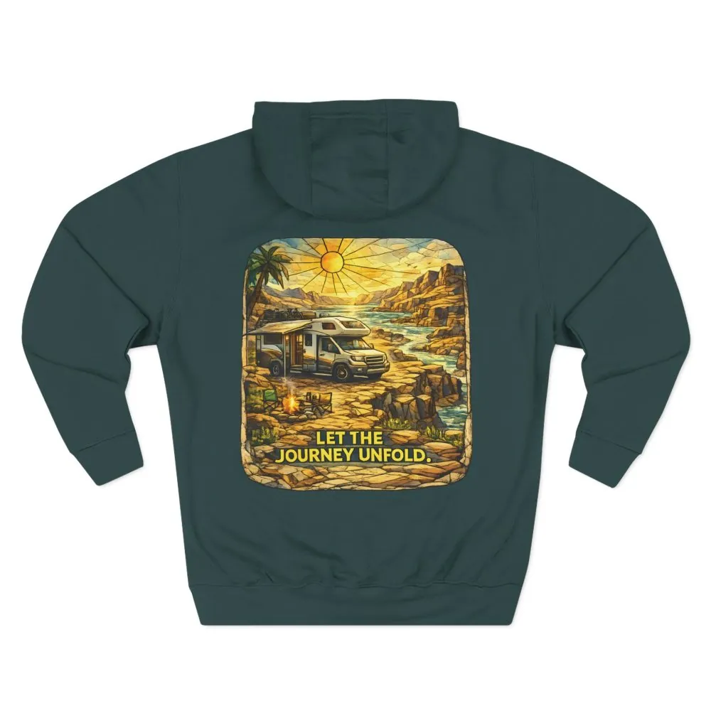 Three-Panel Fleece Hoodie - "Let The Journey Unfold" Design Cubic-Line