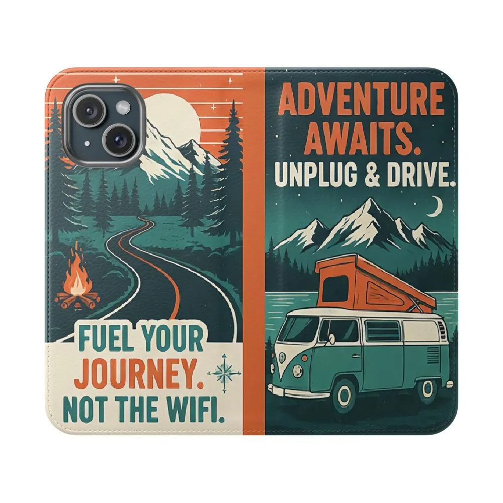Flip Phone Case — "Adventure Awaits, Fuel Your Journey, Not the WiFi" Wallet Cover