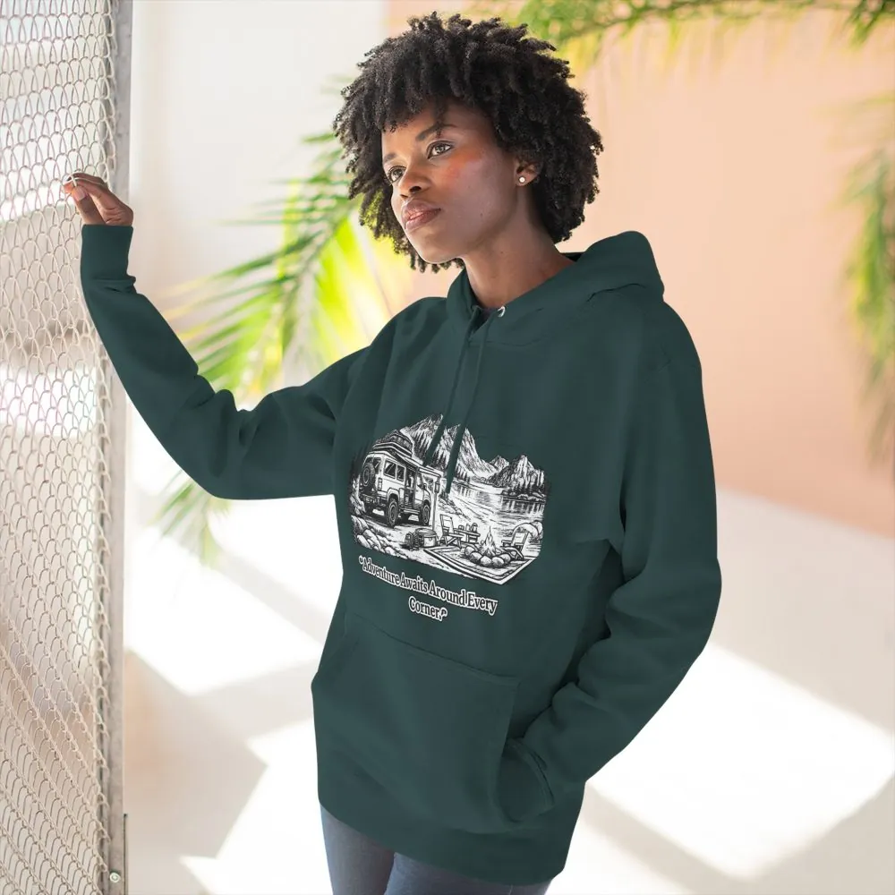 8401704288481039565_2048.jpeg Three-Panel Fleece Hoodie - "Adventure Awaits Around Every Corner" Design Minimal-Line