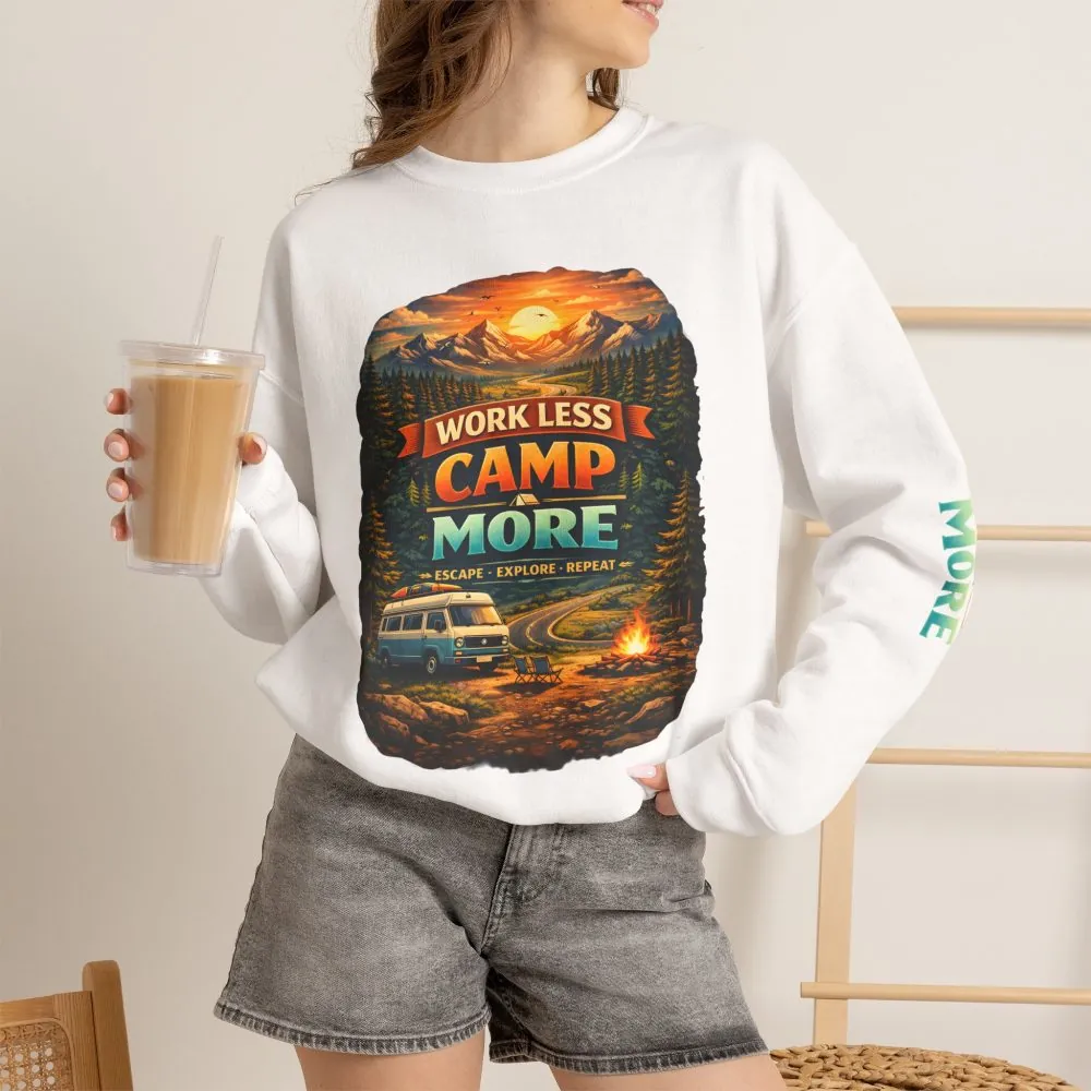 8411611435563769853_2048.jpeg Unisex Heavy Blend™ Crewneck Sweatshirt — "Work Less-Camp More" Design Scenic-Line