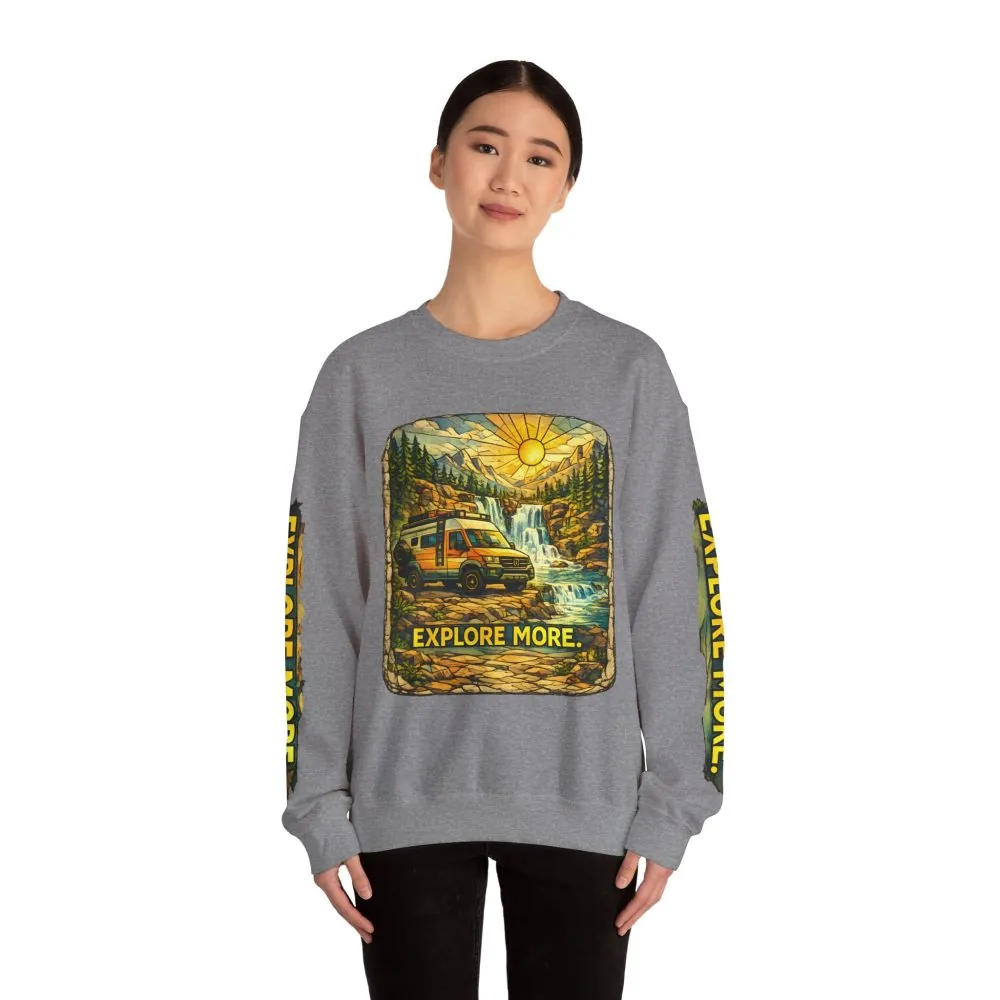 Unisex Heavy Blend™ Crewneck Sweatshirt — "Explore More" Design Cubic-Line