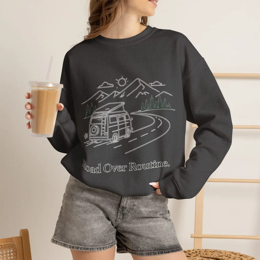 8437540670485633160_2048.jpeg Unisex Heavy Blend™ Crewneck Sweatshirt — "Road Over Routine" Design Minimal-Line