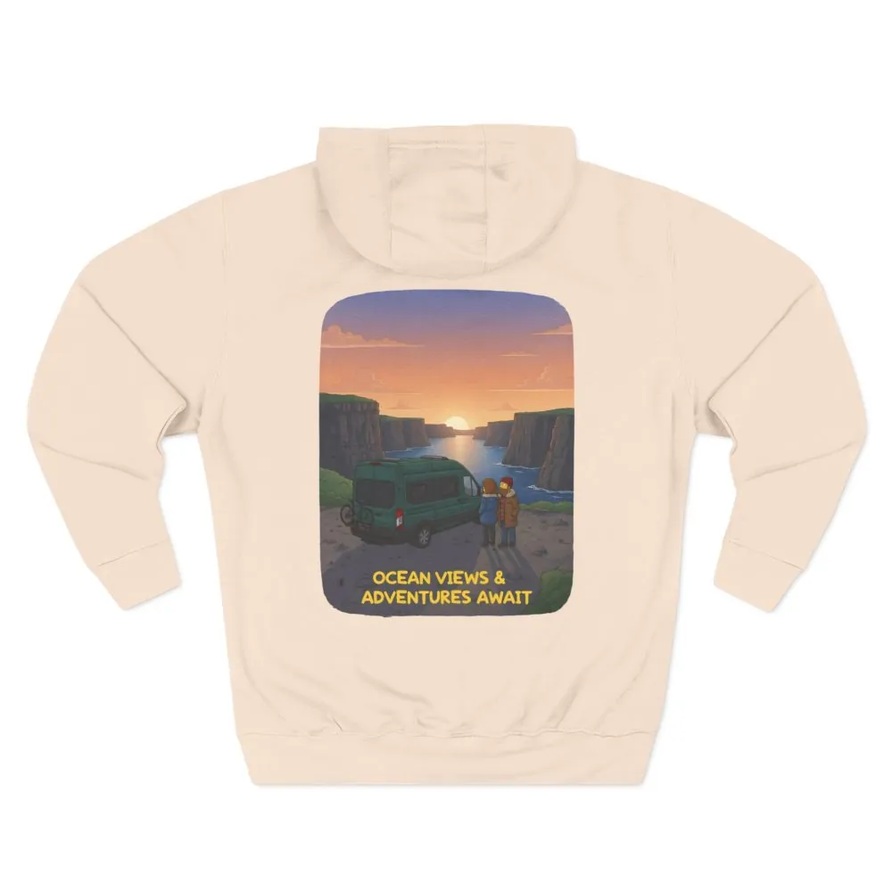 Three-Panel Fleece Hoodie - "Ocean Views-Adventures Awaits" Design Sitcom-Line