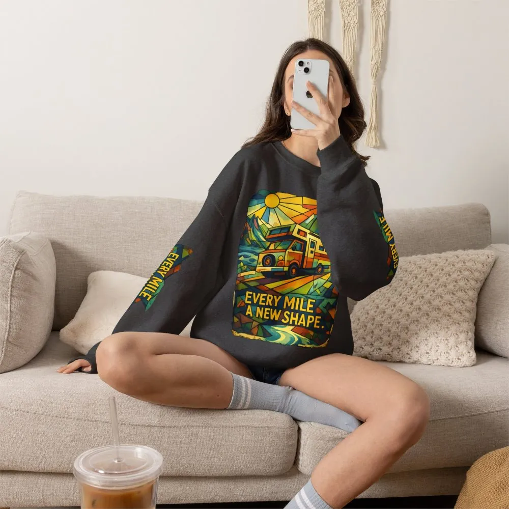 Unisex Heavy Blend™ Crewneck Sweatshirt — "Every Mile A New Shape" Design Cubic-Line