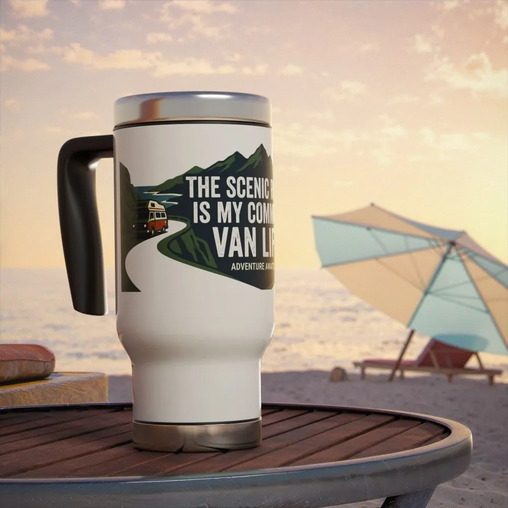 8470066817011124633_2048.jpeg Stainless Steel Travel Mug with Handle, 14oz — “The Scenic Route Is My Commute”