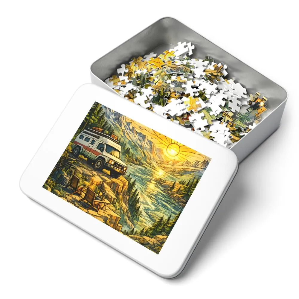 8482915922593959991_2048.jpeg Jigsaw Puzzle with Tin — Camping Van Sunset (Design Cubic-Line)