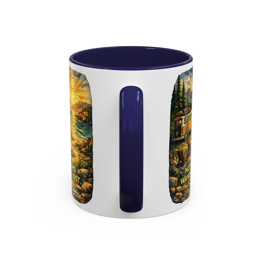 Accent Coffee Mug (11, 15oz) — "Not All Who Wander Are Lost" Design Cubic-Line
