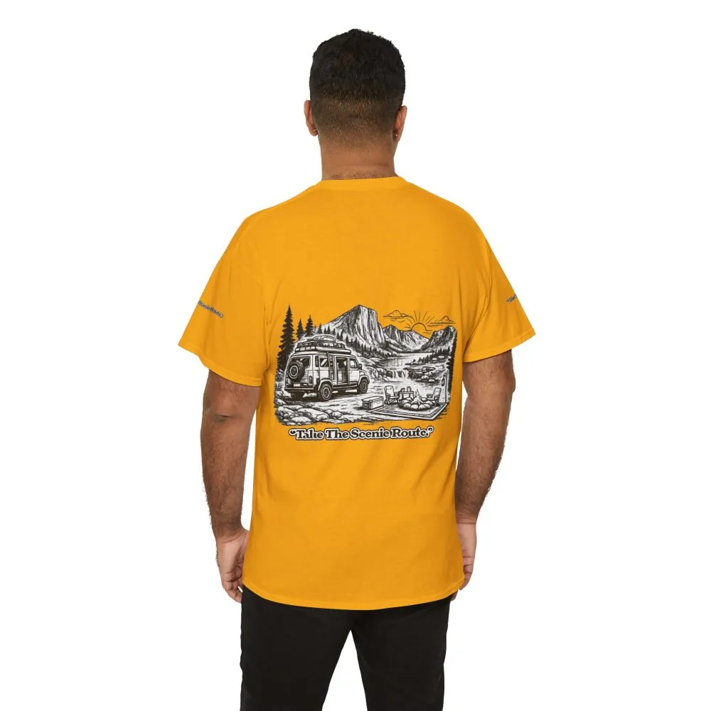 8492188860927626875_2048.jpeg Unisex Heavy Cotton Tee — "Take The Scenic Route" Design Minimal-Line