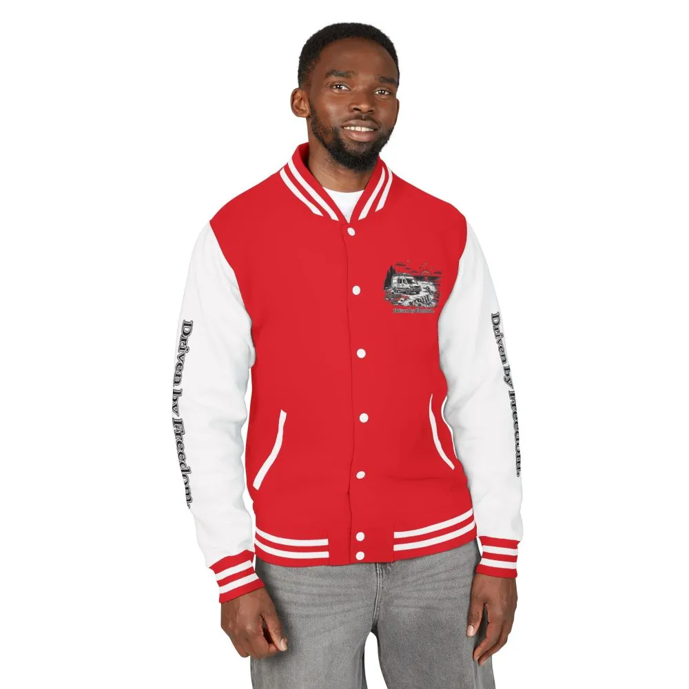 8492678466501272790_2048.jpeg Unisex Heavyweight Letterman Jacket — "Driven By freedom" Travel Varsity Coat