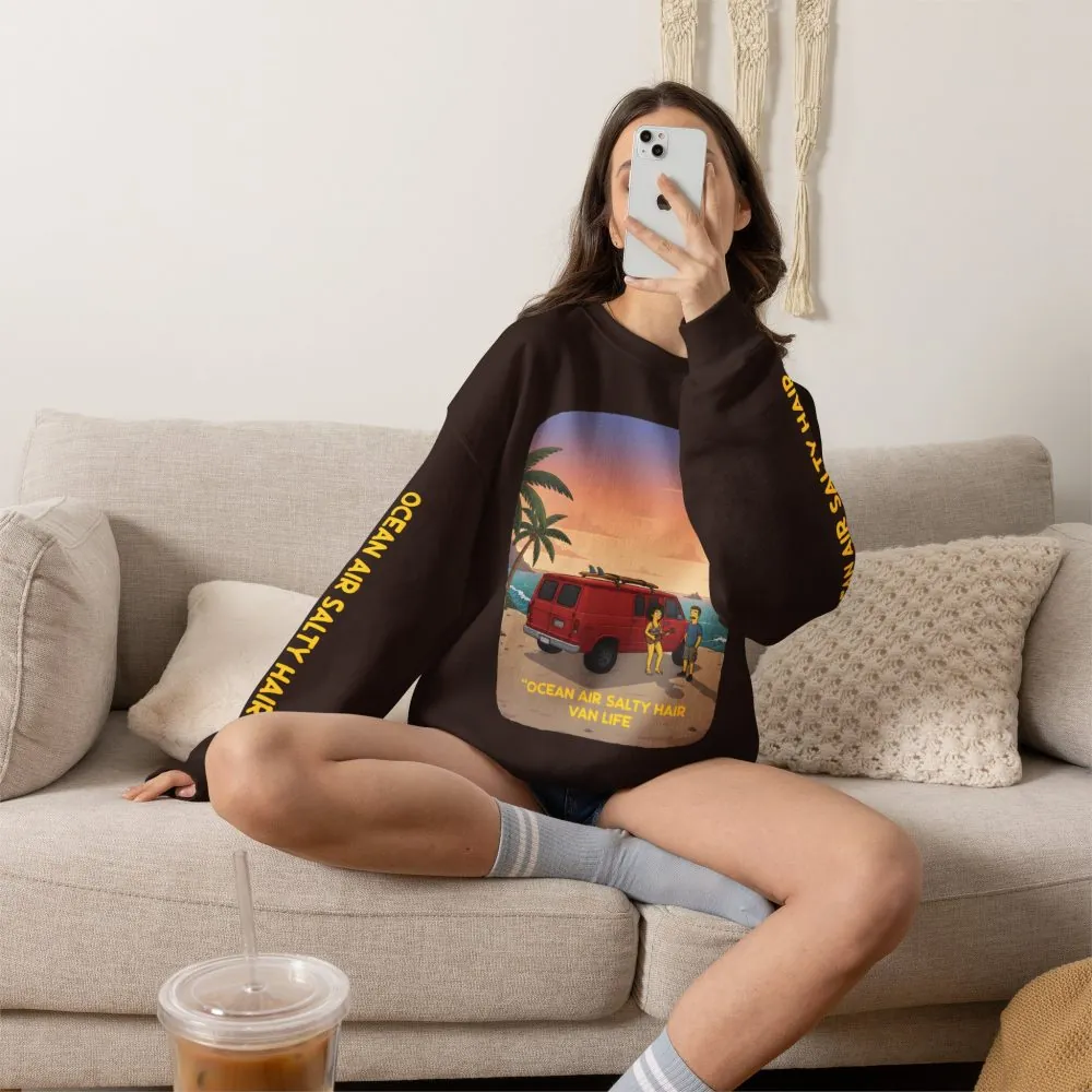 Unisex Heavy Blend™ Crewneck Sweatshirt — "Ocean Air Salty Hair Van Life" Design Sitcom-Line