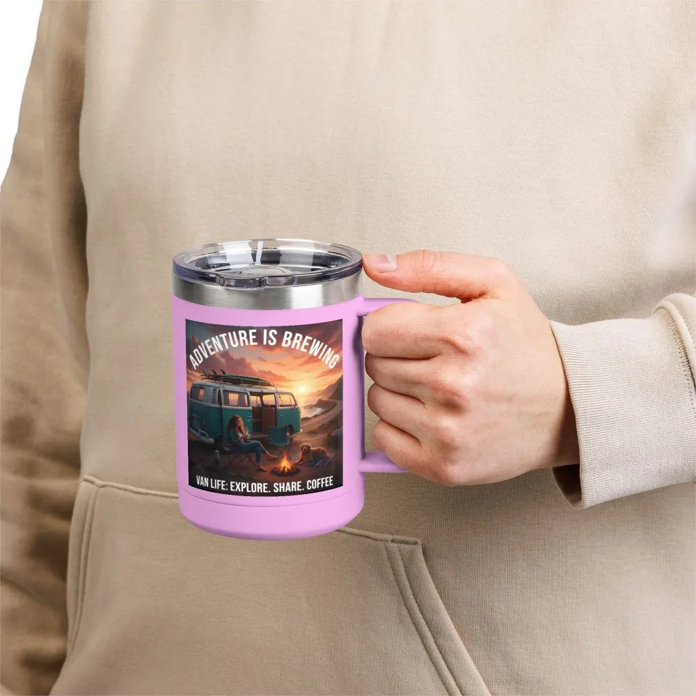 Coffee Mug Tumbler, 15oz-- "Adventure Is Brewing"