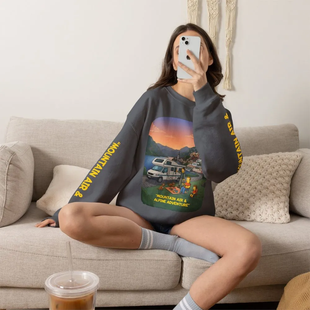 Unisex Heavy Blend™ Crewneck Sweatshirt — "Mountain Air-Alpine Adventure" Design Sitcom-Line