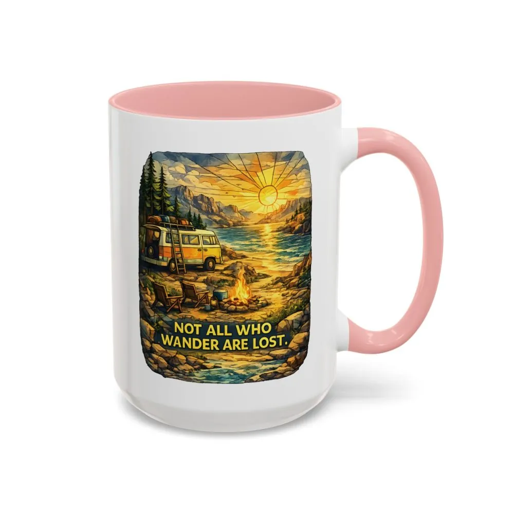 Accent Coffee Mug (11, 15oz) — "Not All Who Wander Are Lost" Design Cubic-Line