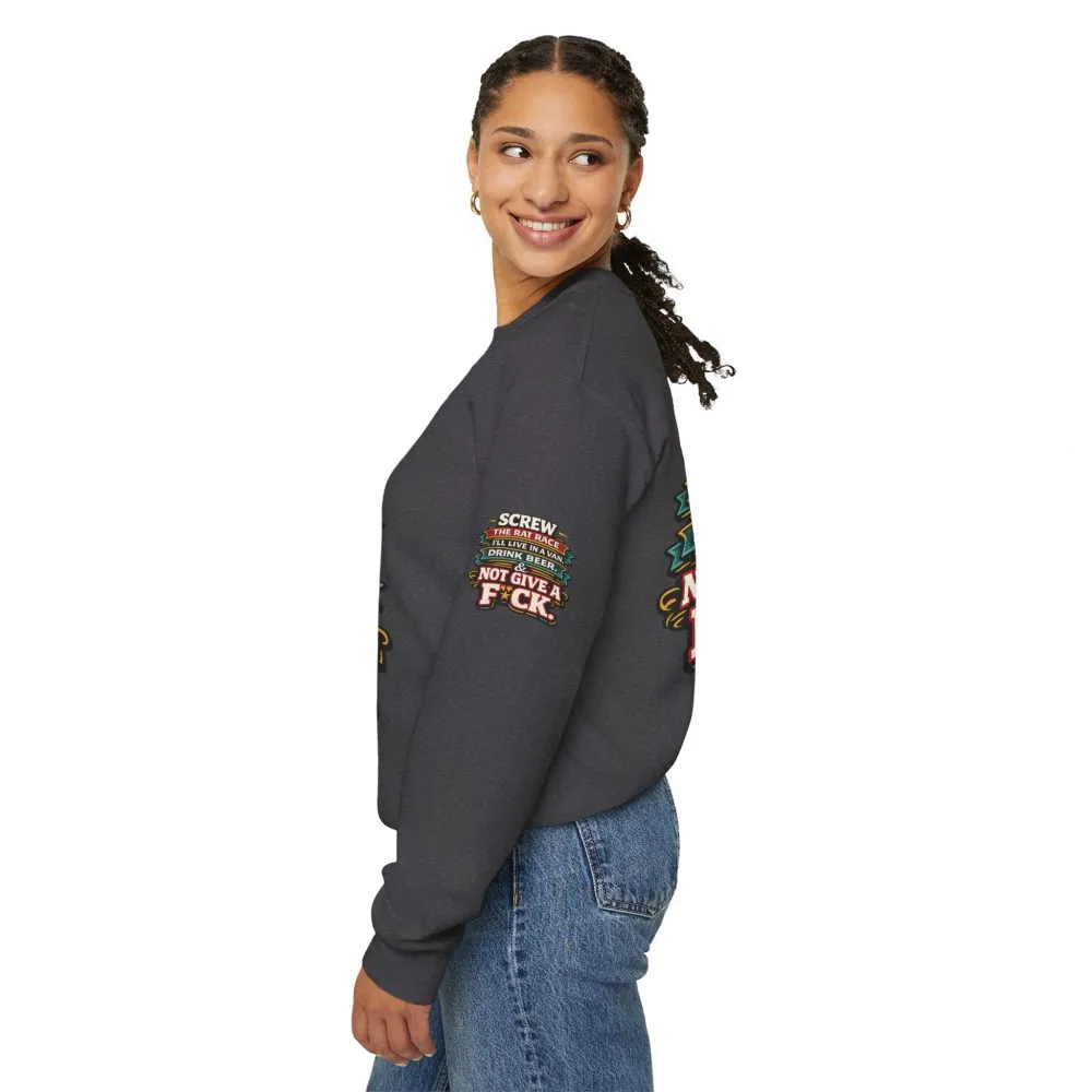 Unisex Heavy Blend™ Crewneck Sweatshirt — "Screw The Rat Race" Design F**K-Line