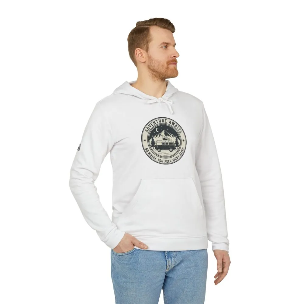 Hoodie(Adidas) — 'Adventure Awaits-Go Where You Feel Most Alive' Outdoor Travel Pullover (Only Front Printed)