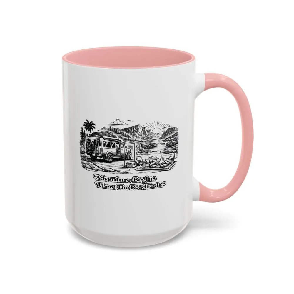 8528016511454419298_2048.jpeg Accent Coffee Mug (11, 15oz) — "Adventure Begins Where The Road Ends" Design Minimal-Line