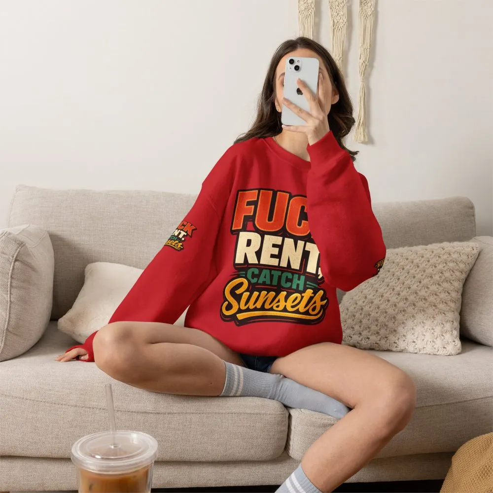 8535468062859657575_2048.jpeg Unisex Heavy Blend™ Crewneck Sweatshirt — "Fuck Rent Catch Sunsets" Design F**K-Line