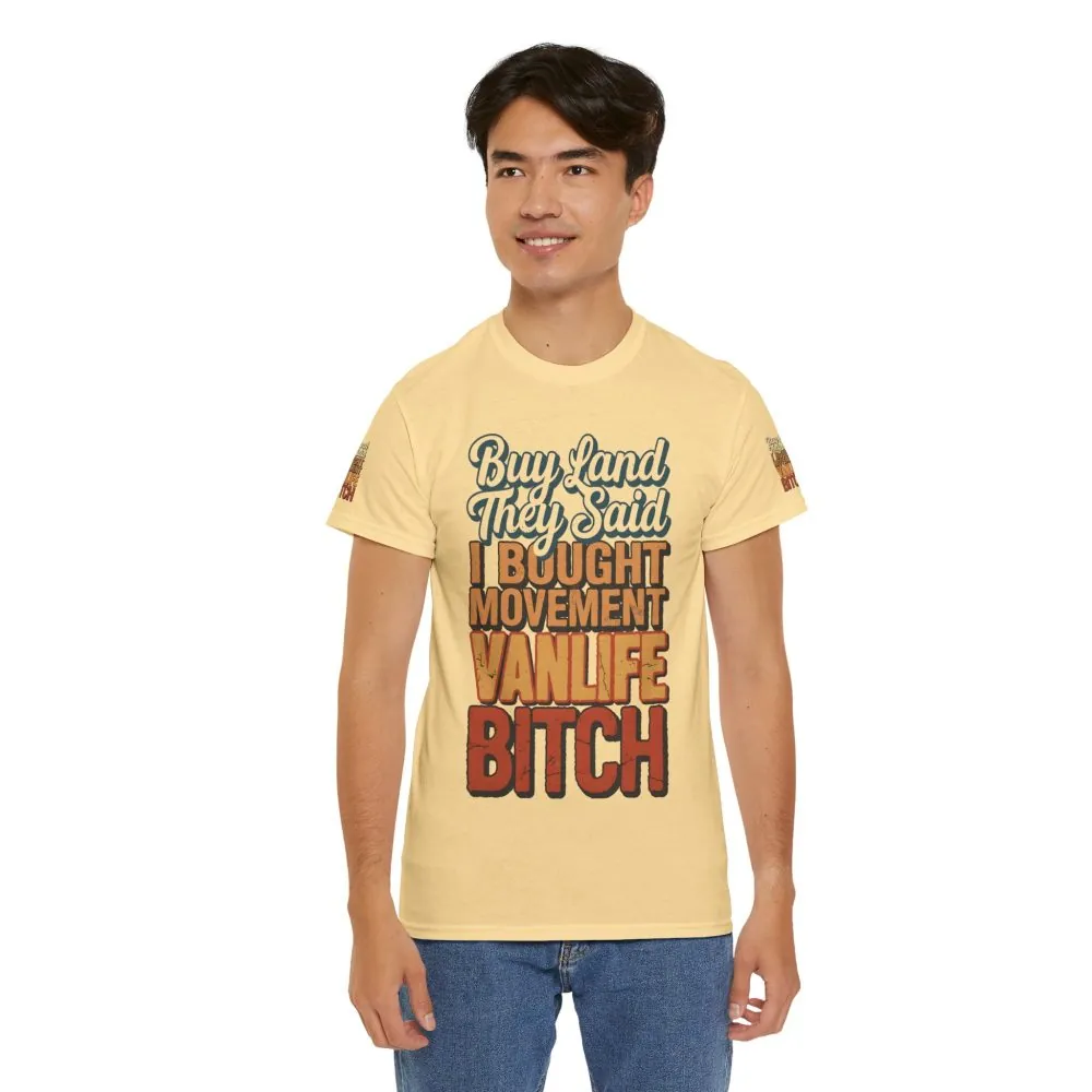 Unisex Heavy Cotton Tee — "Buy Land They Said" Design F**K-Line