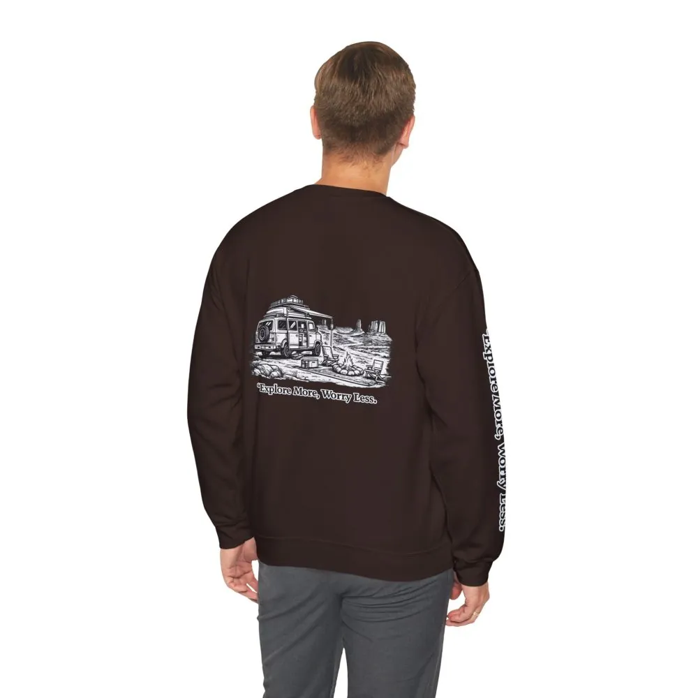 8545566793785914156_2048.jpeg Unisex Heavy Blend™ Crewneck Sweatshirt — "Explore More Worry Less" Design Minimal-Line