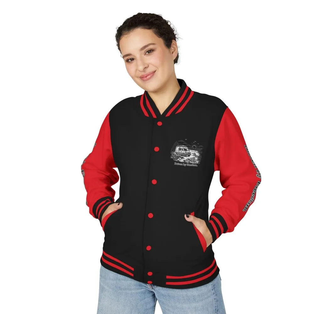8550105540309658316_2048.jpeg Unisex Heavyweight Letterman Jacket — "Driven By freedom" Travel Varsity Coat