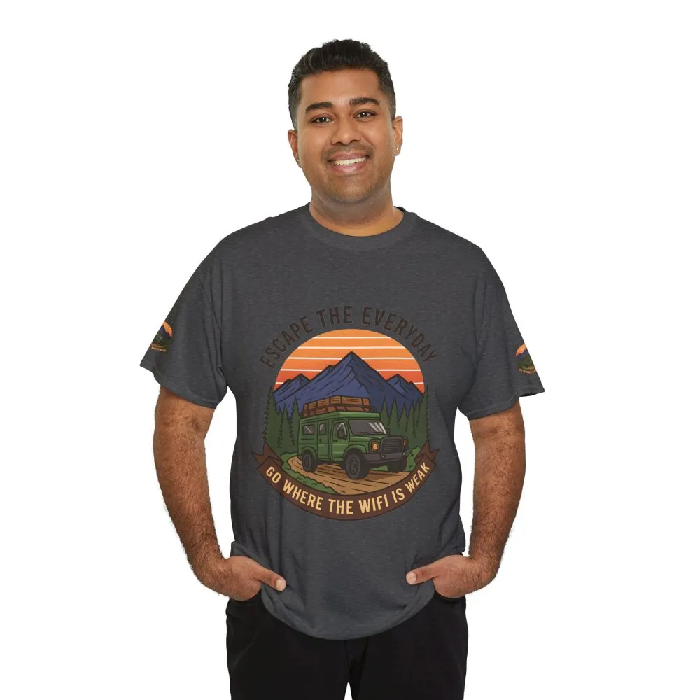 8561195365997770175_2048.jpeg Unisex Heavy Cotton Tee — "Go Where the WiFi Is Weak" Adventure Shirt
