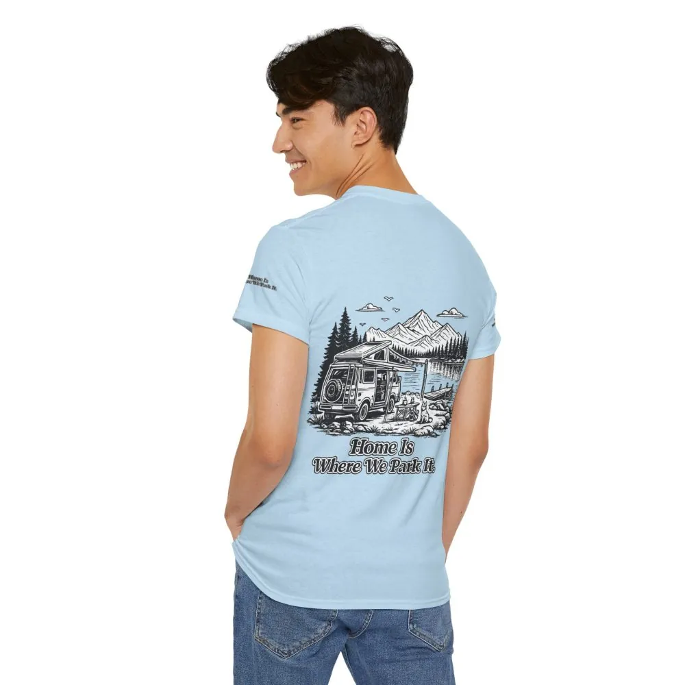 8573755832258256972_2048.jpeg Unisex Heavy Cotton Tee — "Home Is Where You Park It" Design Minimal-Line