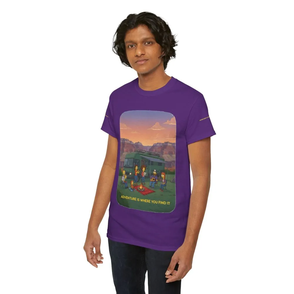 Unisex Heavy Cotton Tee — "Adventure Is Where You Find It" Design Sitcom-Line