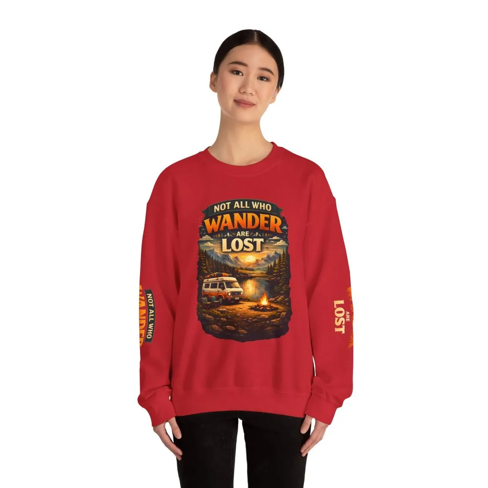 Unisex Heavy Blend™ Crewneck Sweatshirt — "Not All Who Wander Are Lost" Design Scenic-Line