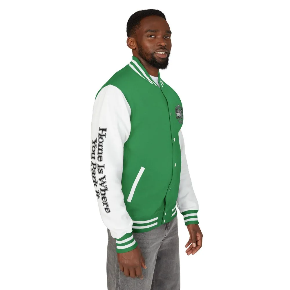 8604664354142596079_2048.jpeg Unisex Heavyweight Letterman Jacket — "Home Is Where You Park It" Travel Varsity Coat
