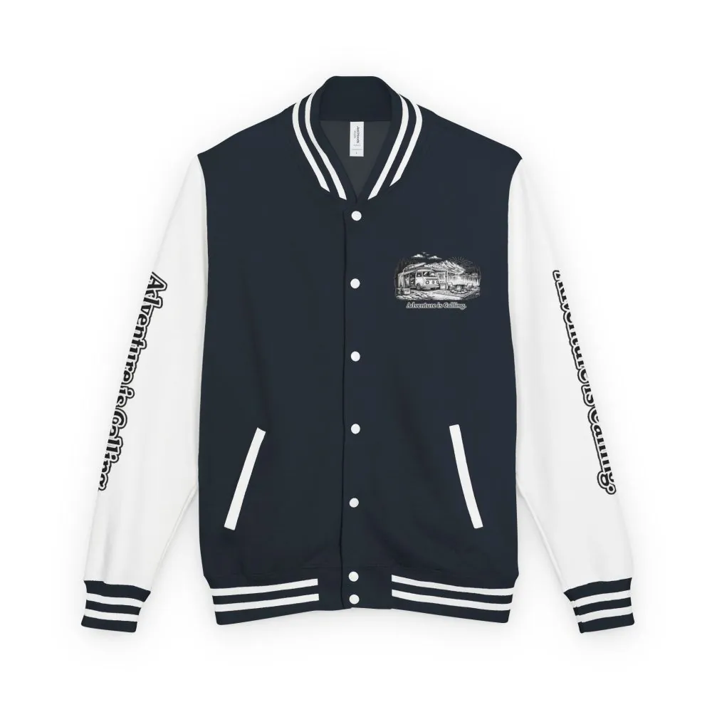 8607596955854111333_2048.jpeg Unisex Heavyweight Letterman Jacket — "Adventure Is Calling" Travel Varsity Coat