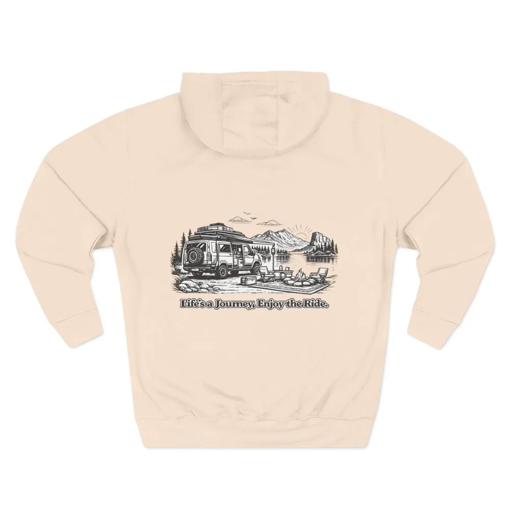 Three-Panel Fleece Hoodie - "Lifes A Journey,Enjoy The Ride" Design Minimal-Line