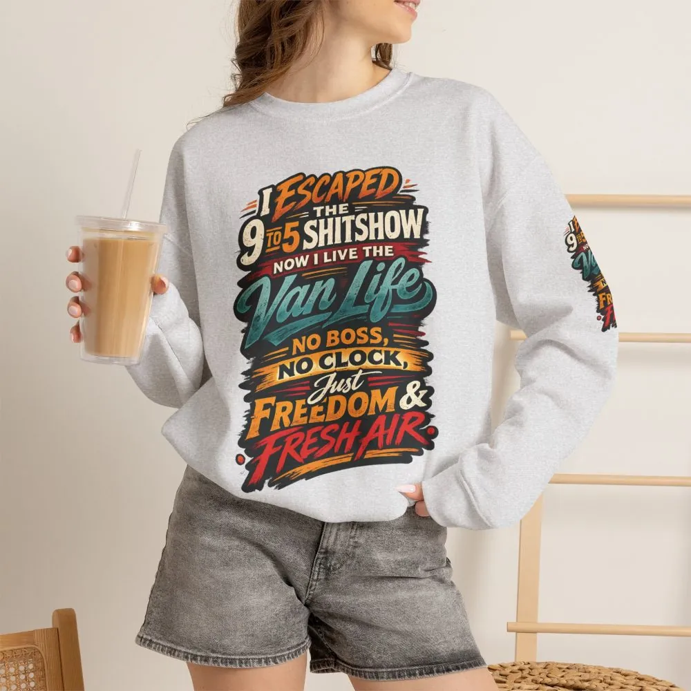 Unisex Heavy Blend™ Crewneck Sweatshirt — "I Escaped The 9 To 5" Design F**K-Line