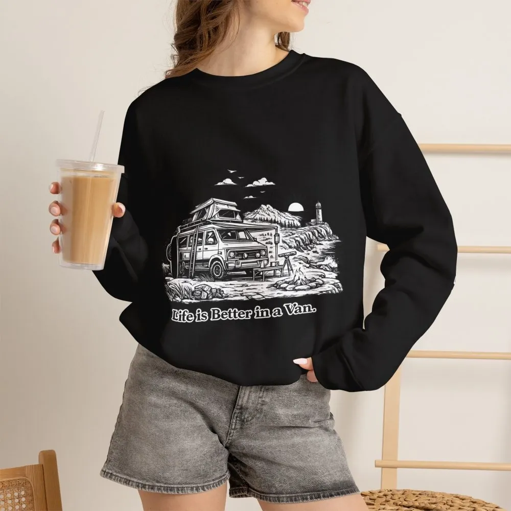 8633355259318281695_2048.jpeg Unisex Heavy Blend™ Crewneck Sweatshirt — "Life Is Better In A Van" Design Minimal-Line