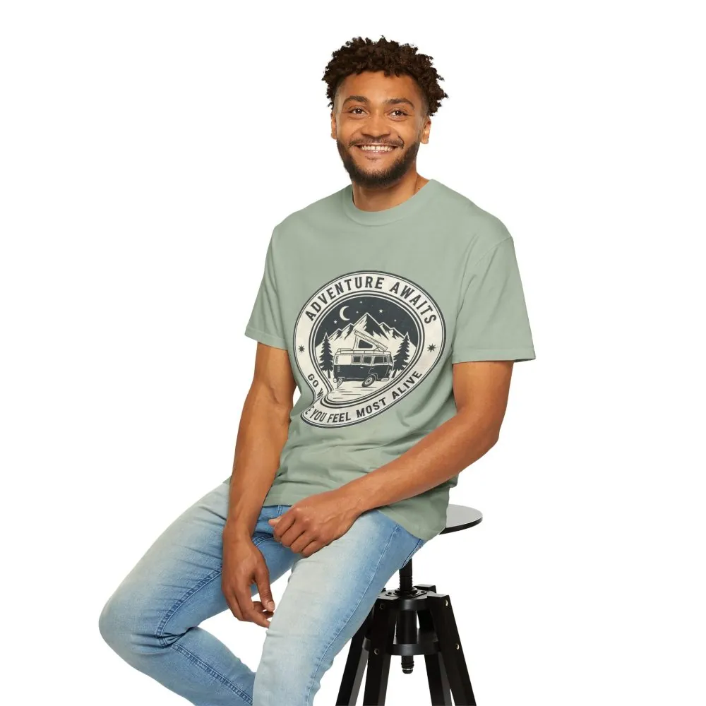 8649677899910927774_2048.jpeg T-Shirt — "Adventure Awaits-Go Where You Feel Most Alive" (Front + Back Printed) Outdoor Travel Tee