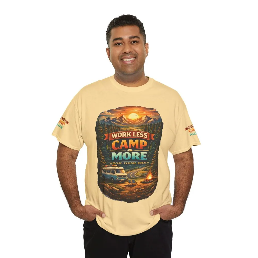 8679402177024388599_2048.jpeg Unisex Heavy Cotton Tee — "Work Less-Camp More" Design Scenic-Line