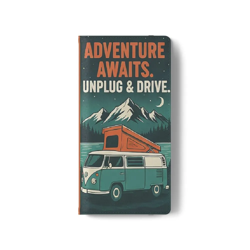 Flip Phone Case — "Adventure Awaits, Fuel Your Journey, Not the WiFi" Wallet Cover