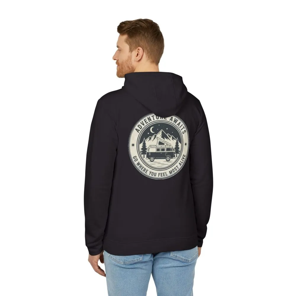 Hoodie(Adidas) — 'Adventure Awaits-Go Where You Feel Most Alive' Outdoor Travel Pullover (Front + Back Printed)