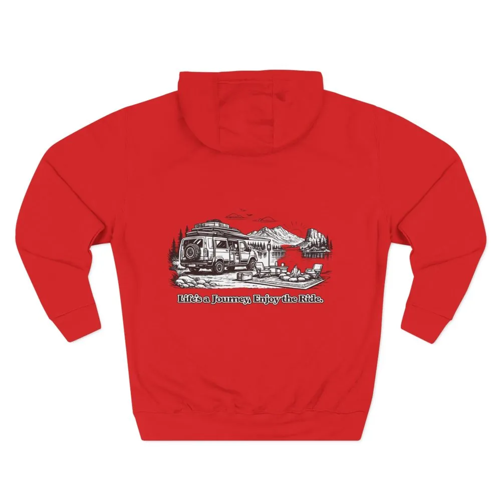 Three-Panel Fleece Hoodie - "Lifes A Journey,Enjoy The Ride" Design Minimal-Line