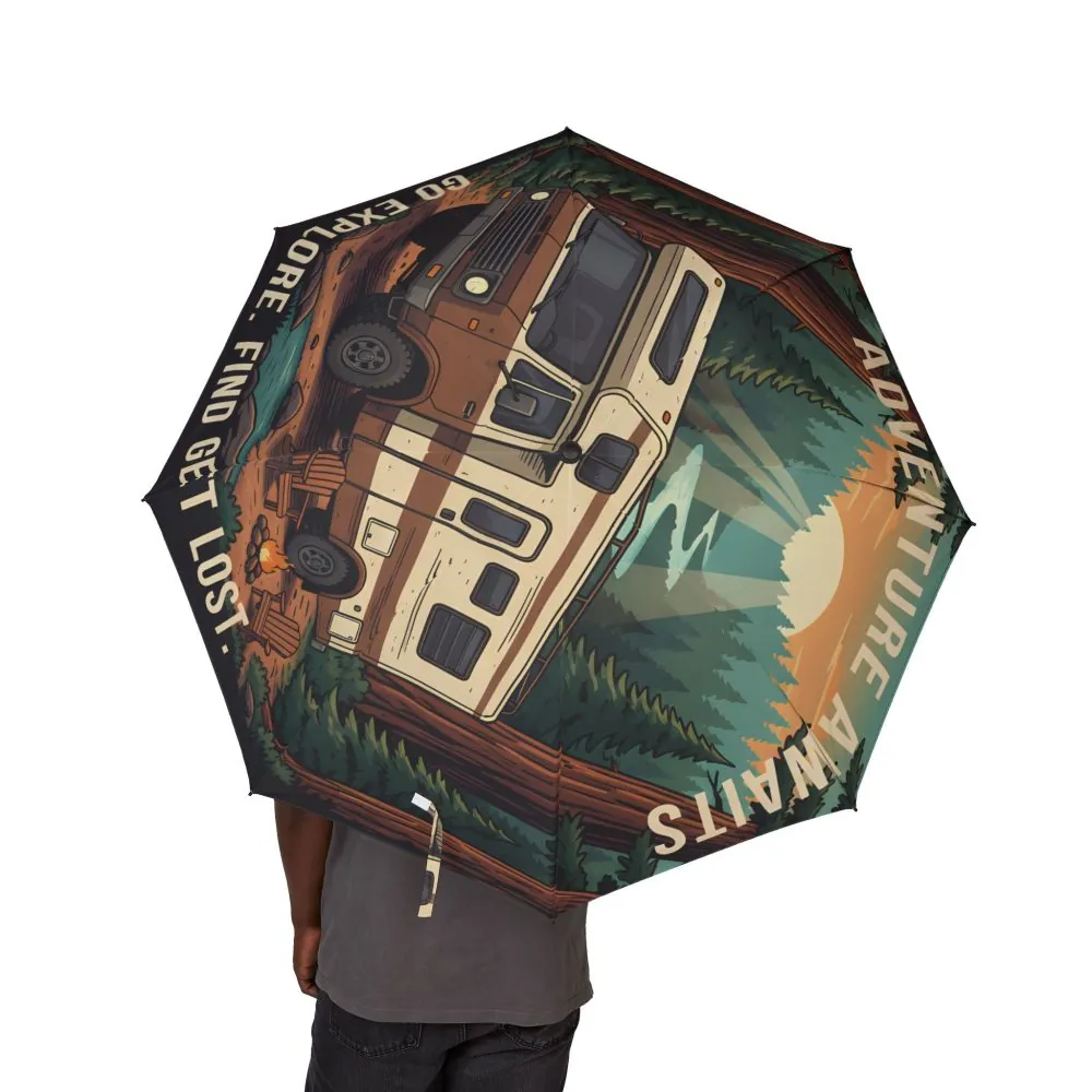 Semi-Automatic Foldable Umbrella — "Adventure Awaits" Vintage Adventure Print