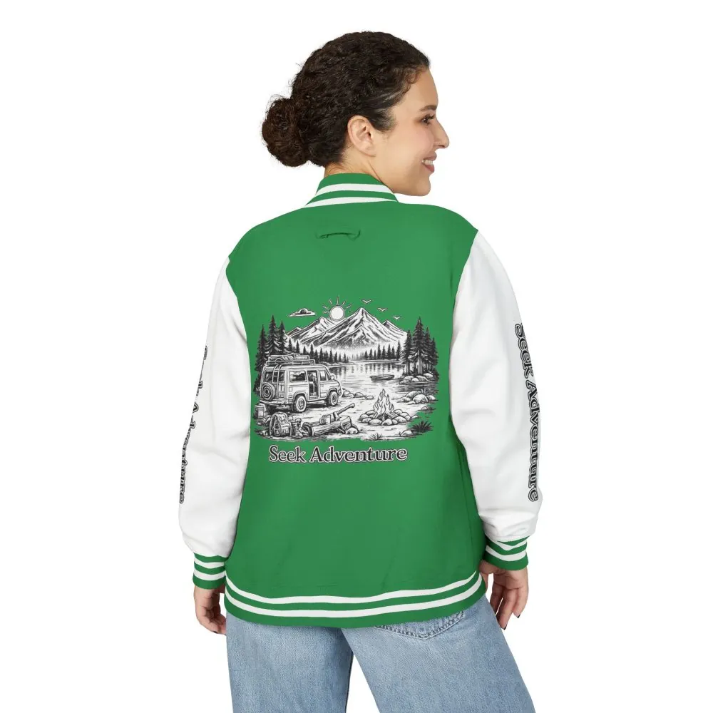 8733078729027402406_2048.jpeg Unisex Heavyweight Letterman Jacket — "Seek Adventure" Travel Varsity Coat
