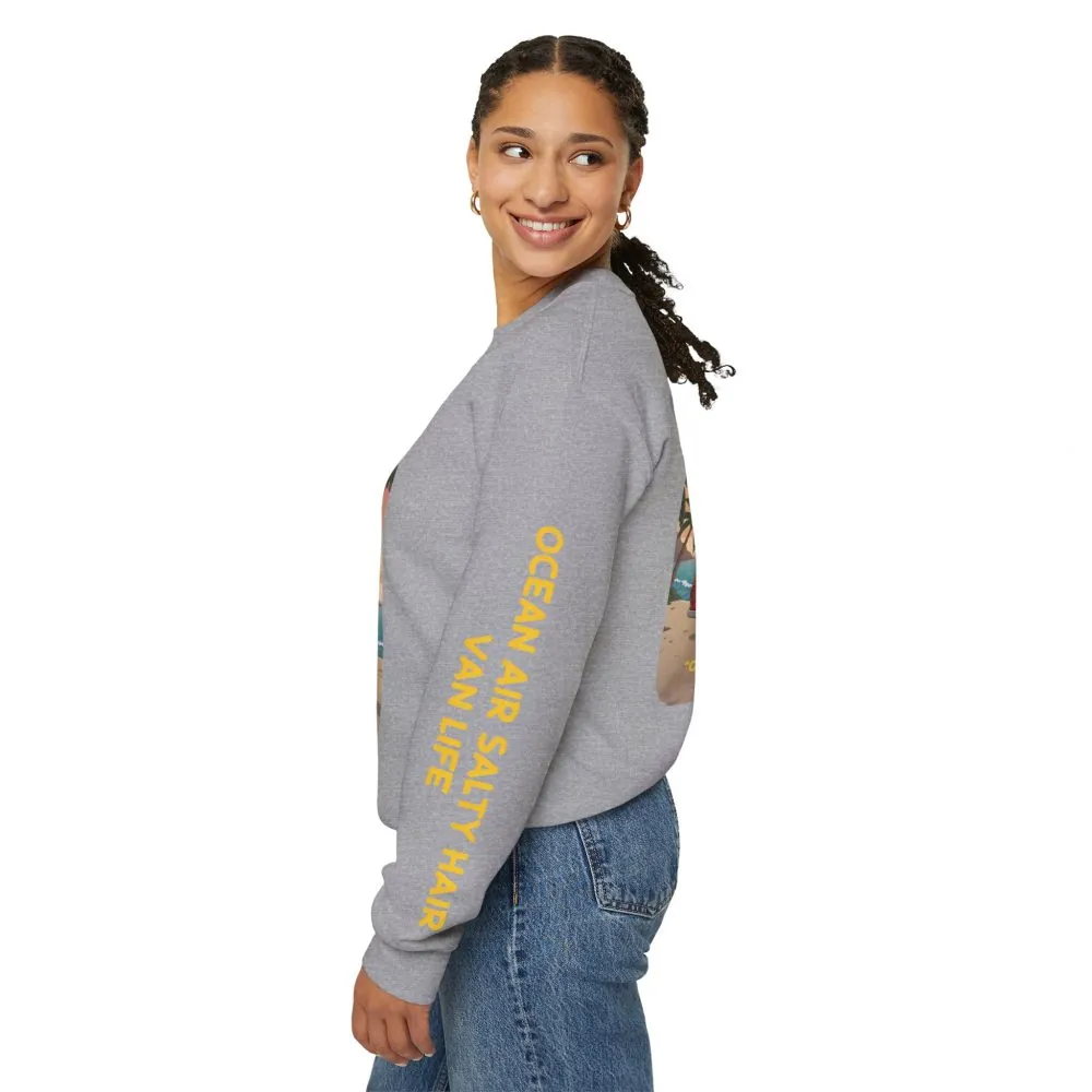 Unisex Heavy Blend™ Crewneck Sweatshirt — "Ocean Air Salty Hair Van Life" Design Sitcom-Line
