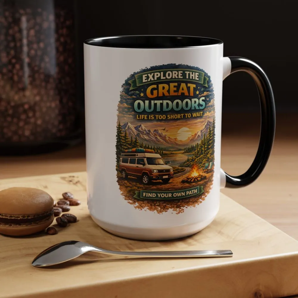 Accent Coffee Mug (11, 15oz) — "Explore The Great Outdoors" Design Scenic-Line