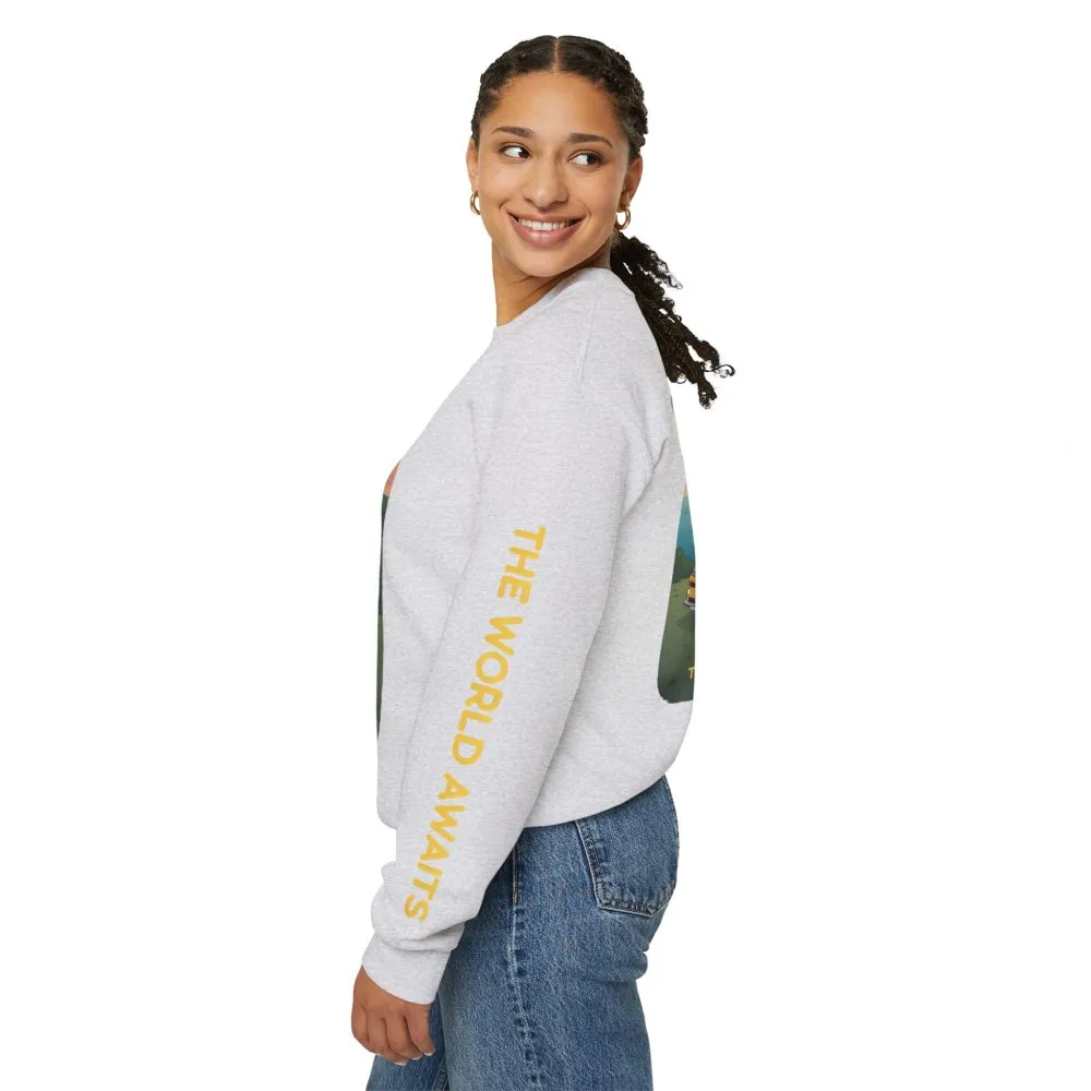 8747055057331661943_2048.jpeg Unisex Heavy Blend™ Crewneck Sweatshirt — "The World Awaits" Design Sitcom-Line