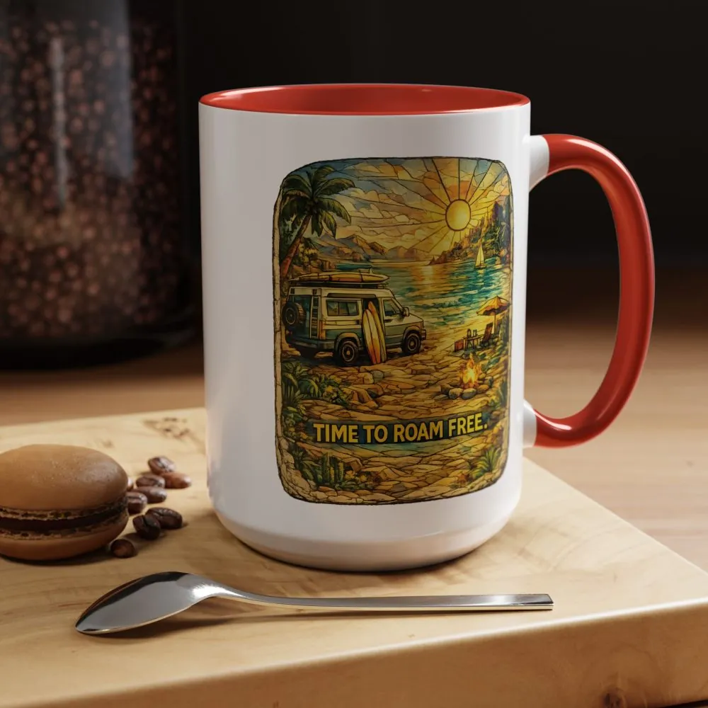 Accent Coffee Mug (11, 15oz) — "Time To Roam Free" Design Cubic-Line