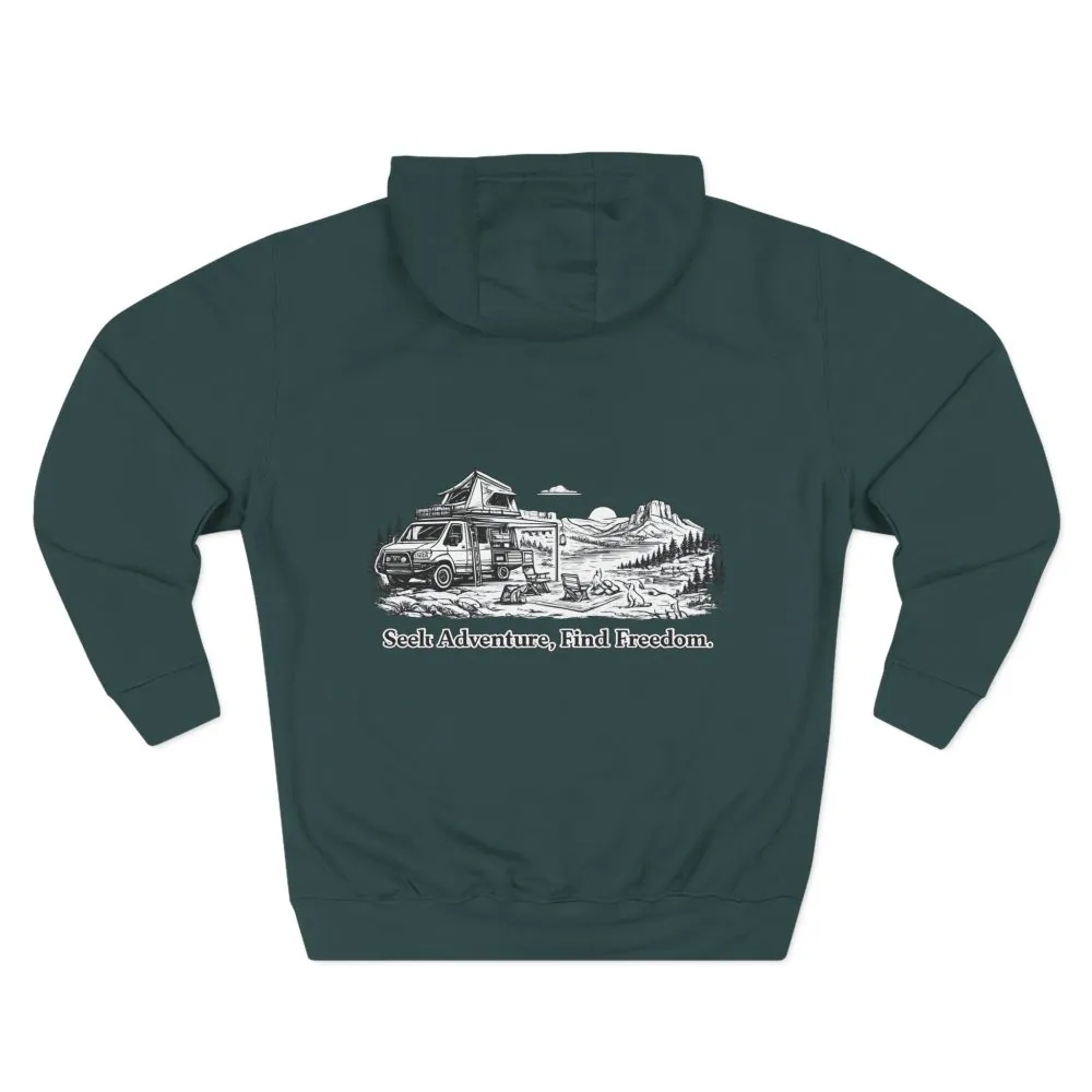 Three-Panel Fleece Hoodie - "Seek Adventure, Find Freedom" Design Minimal-Line