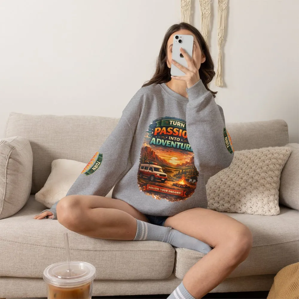 Unisex Heavy Blend™ Crewneck Sweatshirt — "Turn Passion Into Adventure" Design Scenic-Line